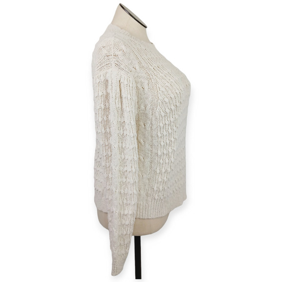 Something Navy SZ XL Cream Cotton Linen Blend Bobble & Cable Knit Chunky Sweater - Picture 5 of 9